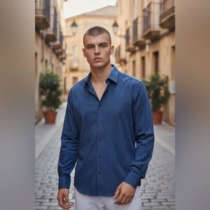 Joseph Abboud Men’s Navy Paisly accented shirt old money preppy collegiate Med